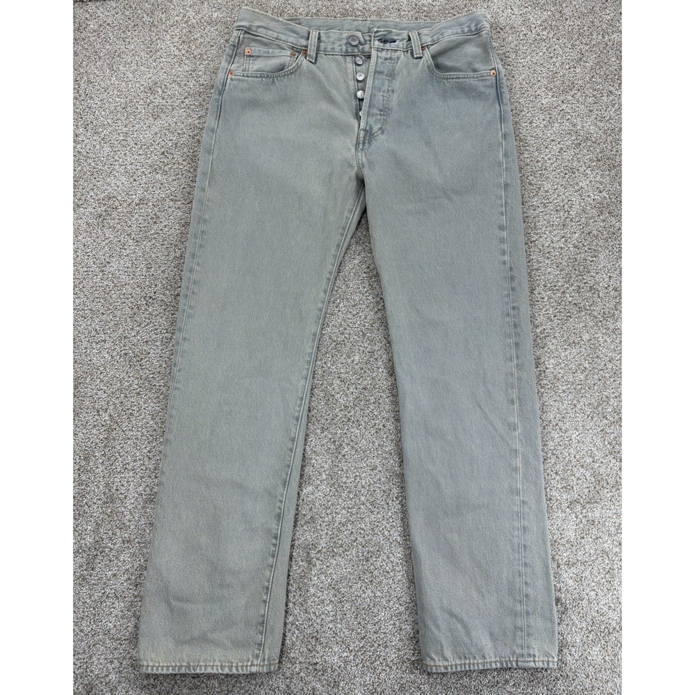 Levi's Premium 501 Jeans Mens 33x32 Gray Classic Fit Mannas Overdye Wash Cotton